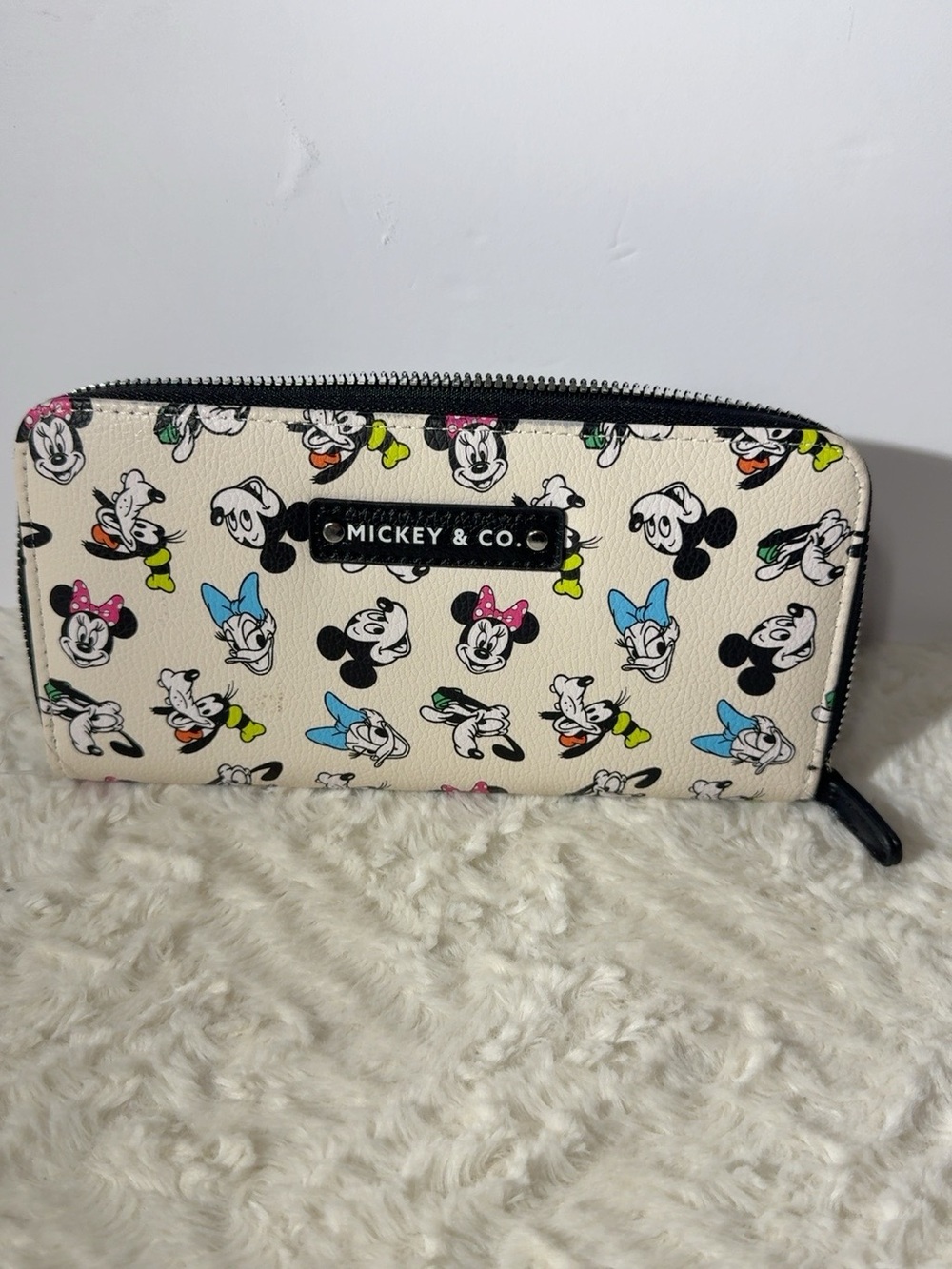 Dooney & Bourke Cream Mickey & Friends Zip Wallet with Colorful Accents